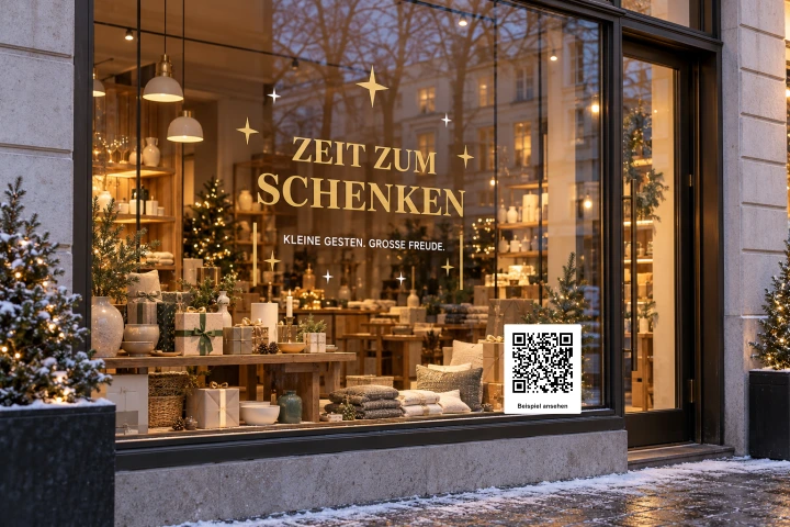 Visualisierung eines Geschenkeladens mit goldenen Folienbuchstaben